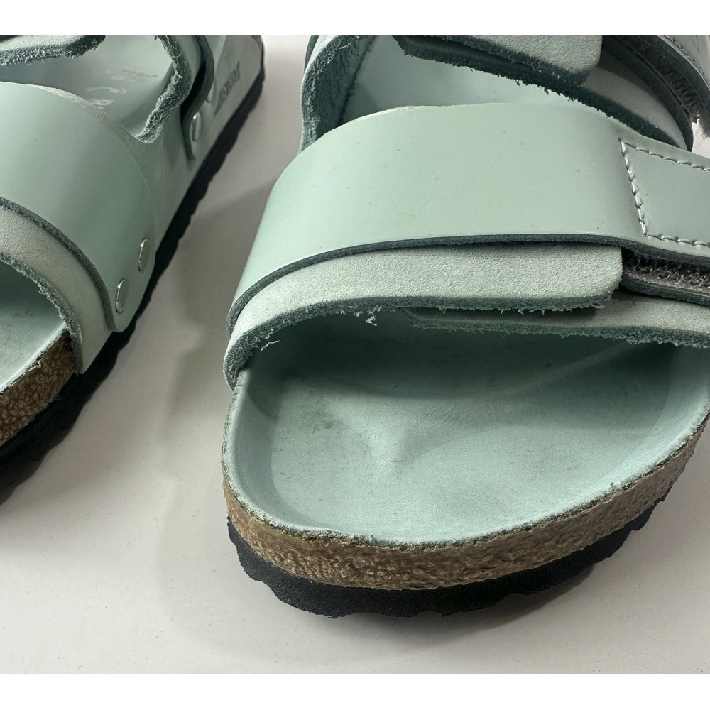 Birkenstock Uji Nubuck Leather Strap Slide Sandals Green Hook Loop Ladies Size 5 - Picture 12 of 16